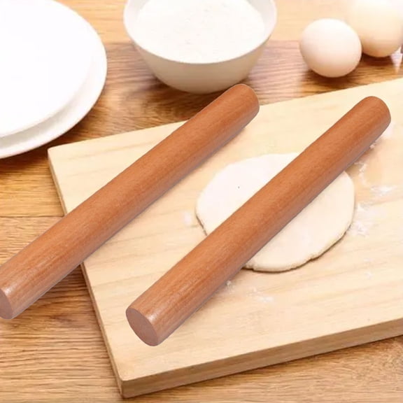 Wood Rolling Pin Multifunctional Nonstick Dough Roller Pin for Baking Pizza Dumplings Pasta Light Brown Wooden Kitchen Essential 1Pcs