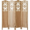 thumbnail image 1 of Wood Room Divider 4 Panel 5.6Ft Carved Room Divider and Folding Privacy Screen, Minimalism Portable Partition Screen Divider for Room Separation, Room Decoration for Home Office - Natural, 1 of 18