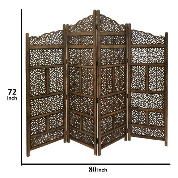 Wood Room Divider 4 Panel Carved Screen