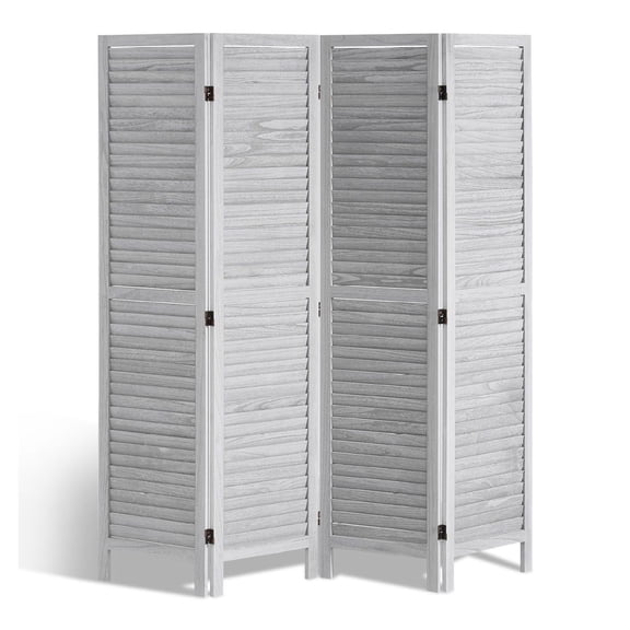 Wood Room Divider - 4 Panel Folding Screen - 66.9" Tall Wooden Partition - Portable Privacy Screen for Home, Office, Bedroom - Light Grey