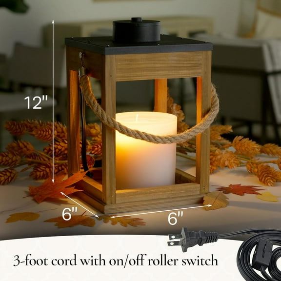 Wood & Rope Candle Warmer Lantern - Top-Down Warming Technology for Safe Fragrance Release