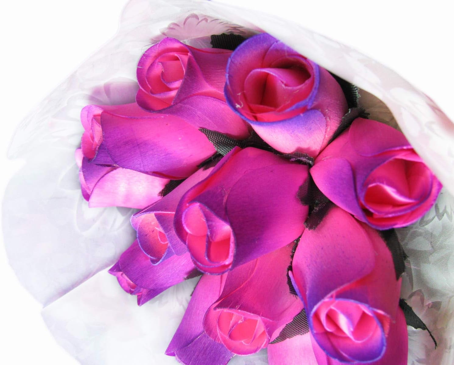 Wood Rose Bouquet Of 12 With Lavender Purple Tip Roses