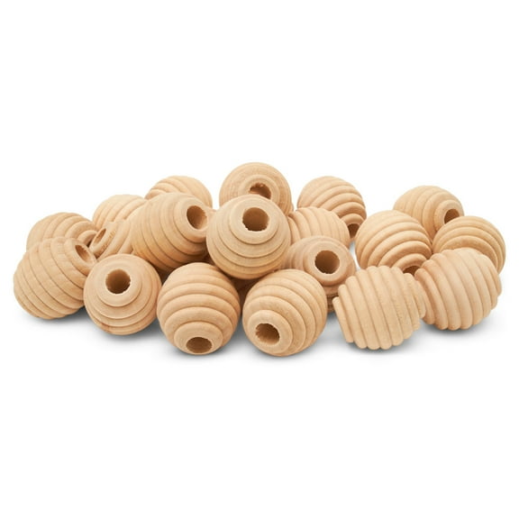 Wood Round Beehive Beads, 1 Inch, Pack of 10 Unfinished Wood Beads for Crafts, Jewelry, Crafting and DIY Decor, by Woodpeckers