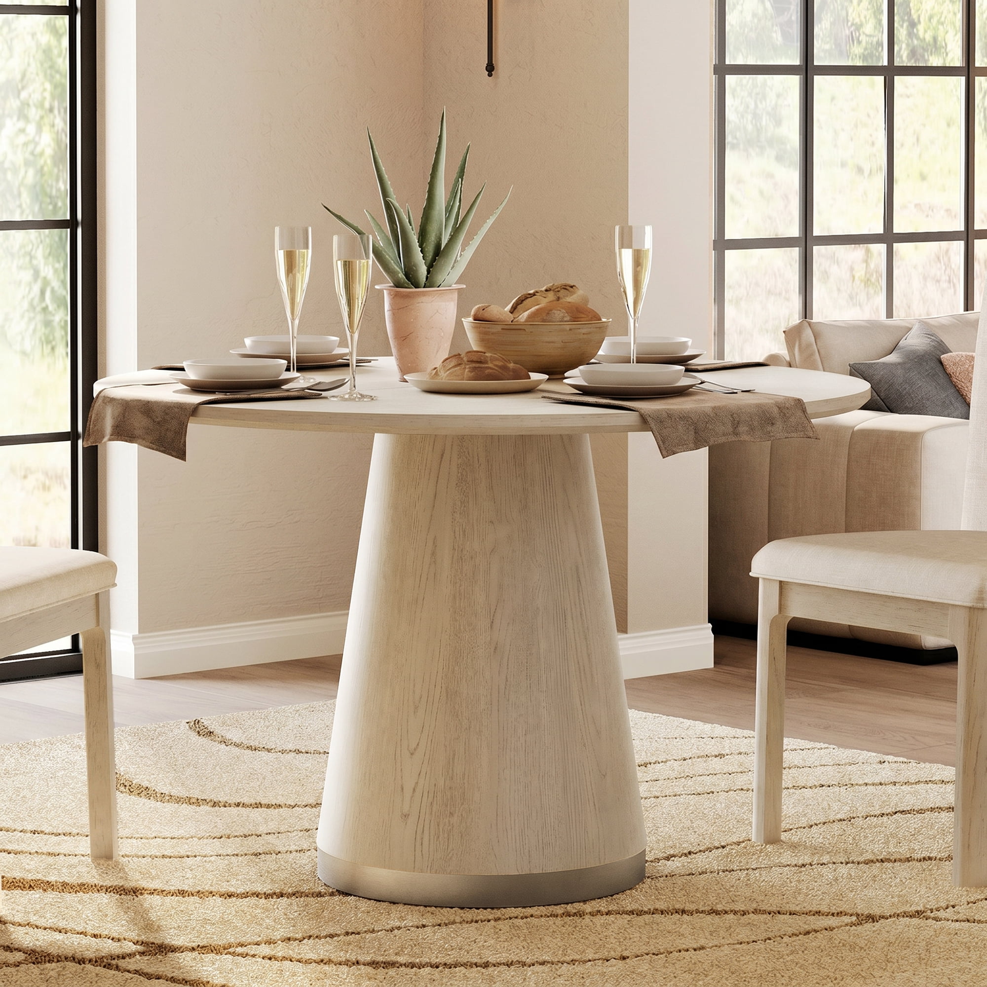 Wood Round Dining Table With Pedestal Base for 2-4, 43" Kitchen Table for Small Space, Apartment, Natural Oak