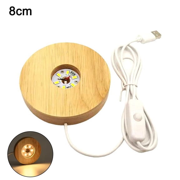 Wood Round LED Night Light Base Art Display Holder USB Lamp Holder for Crys