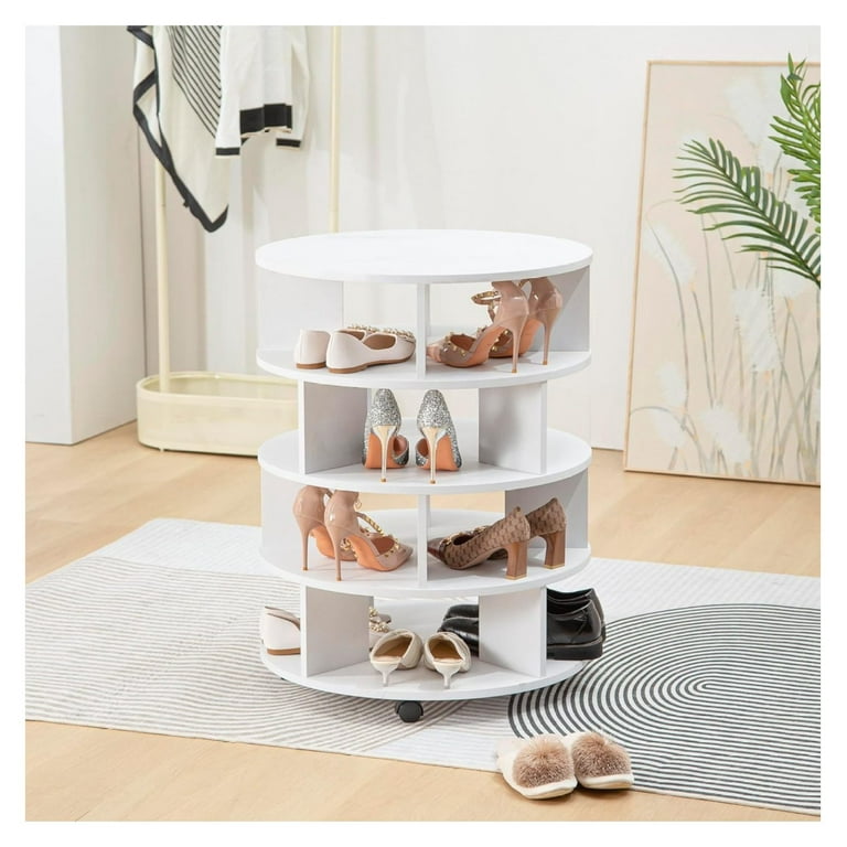 Wood Round Rotating Shoe Rack 360 Spinning Wooden Shoe Rack Tower 4 Tier Revolving Storage Shoe Organizer for 16 Pairs Shoes White Walmart