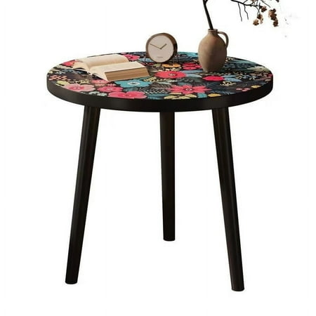 Wood Round Side Table, Accent Nightstand End Table for Living Room Bedroom Office Small Spaces, Easy Assembly Bedside Table for Indoor and Outdoor Use, 16''D x 19''H (Black)