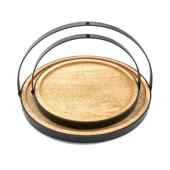 Wood Round Tray Basket - Set of 2