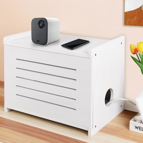 Wood Router Shelf Projector Shelf Projector Stand Router Storage Box Modem Cable Router Cover Organized Power Strip Cable Management Hider Rack White$$Furniture