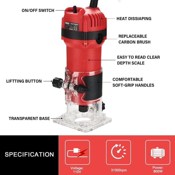 Wood Router Tool - 800W, 31000RPM, 110V, 2.15KG