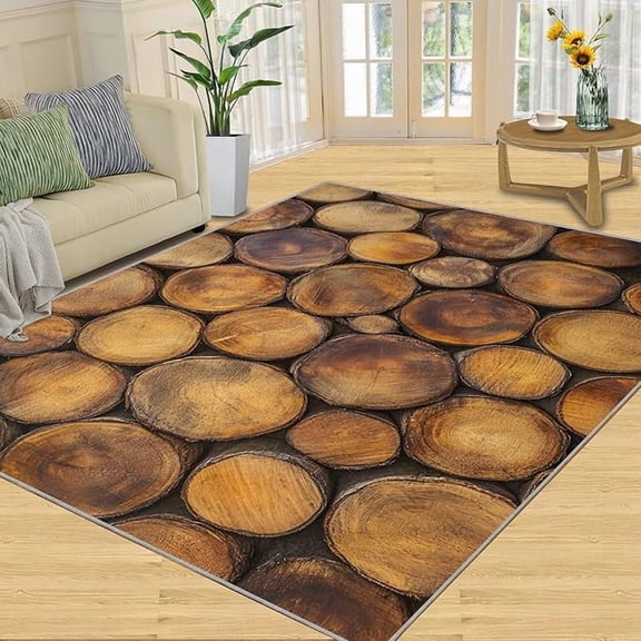 Wood Rug & Home Decor, Tree Ring Rugs for Living Room Bedroom, Rustic Brown Carpet, Washable Non Slip Soft Low Pile Indoor Area Rug & Room Decor 3 x 5ft