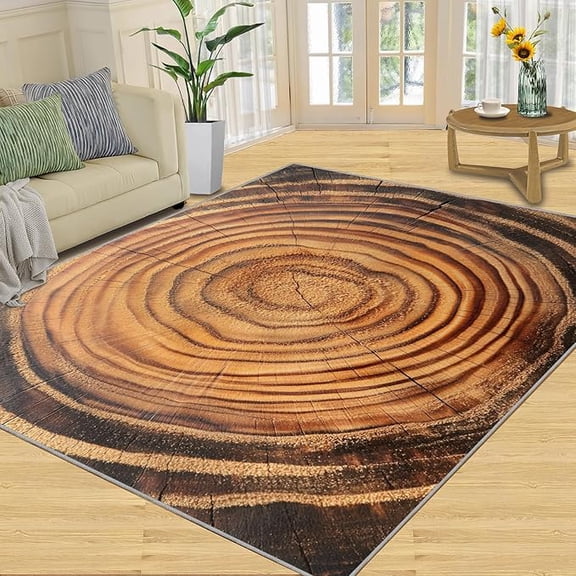 Wood Rug & Home Decor, Vintage Tree Ring Rugs for Living Room Bedroom, Farmhouse Wood Grain Carpet, Washable Non Slip Soft Low Pile Indoor Area Rug & Room Decor 2 x 3ft