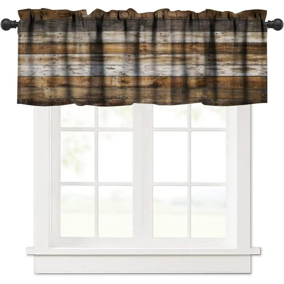 Wood Rustic Color Valance Curtain Beach On Weathererd Wood Rod Pocket Valance Window Treatments 1 Panel Short Curtains for Kitchen Farmhouse Living Room Bathroom Bedroom 54 x 18 in