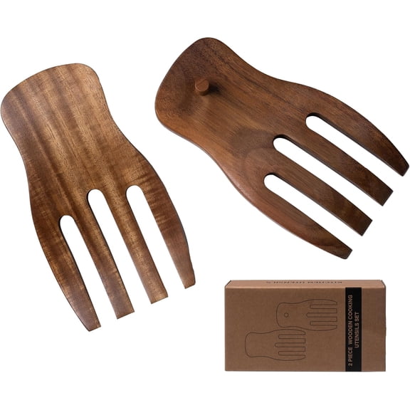 Wood Salad Hands for Tossing and Serving Salads, 2PCS Salad Servers, Wooden Salad Tongs for Salad Mixer, Kitchen Utensils Set, Acacia Wood Salad Serving Utensils for Tossing & Serving