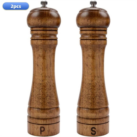 Wood Salt and Pepper Grinder Set,8” Pepper Grinders,2Pack Haomacro Manual Salt and Pepper Mill Set,Salt Shakers with Adjustable Ceramic Rotor