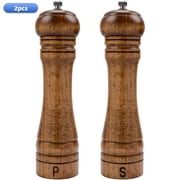 Wood Salt and Pepper Grinder Set,8  Pepper Grinders,2Pack Haomacro Manual Salt and Pepper Mill Set,Salt Shakers with Adjustable Ceramic Roto