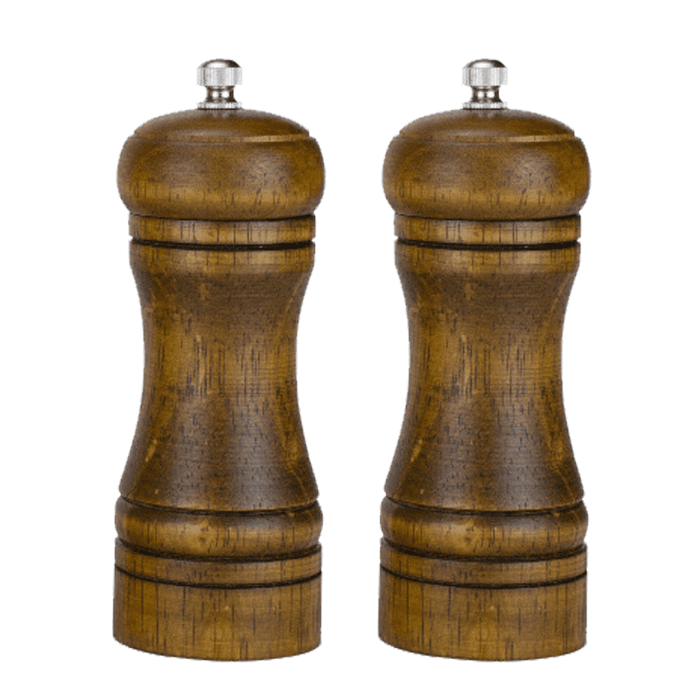 Growment Salt and Pepper Mill, Hand Crank Wood Pepper Grinder Salt Shaker with Classic Handle and Adjustable Ceramic Rotor, Brown