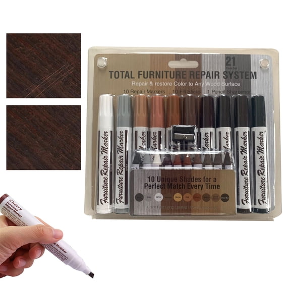 Wood Scratch Repair Pen Ecohintz Furniture Scratch Repair Marker Pen Set - 16 Paint Pens, Quick-Dry Formula for Floors, Wood & Leather, Easy Home Improvement Solution, Furniture Marking Crayon