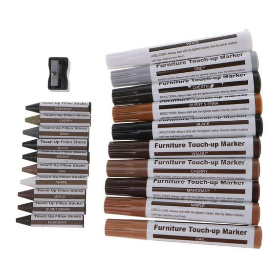 Wood Scratch Repair Pen Set, 1ml Multi-Color Furniture Touch-Up Pens for Stains Scratches,Revolutionary Wood Floor Furniture Repair Tools Pens for Fixing Scratches,10 Pcs Marking pen+10 Pcs Crayon