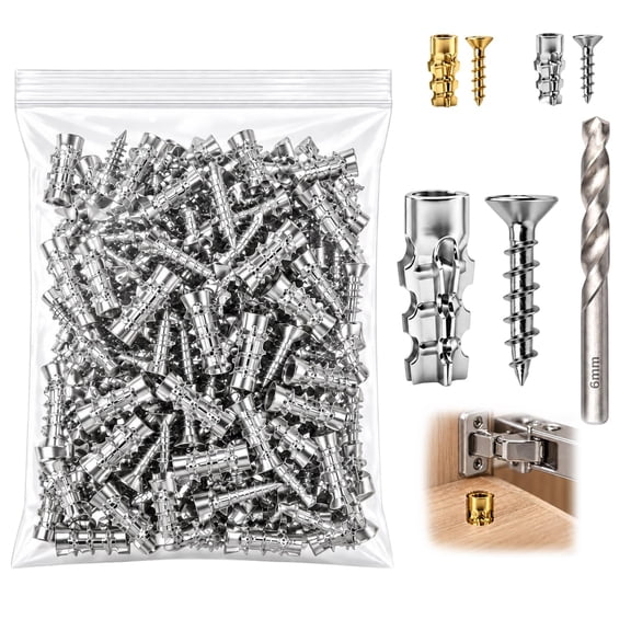 Wood Screw Hole Repair Anchor Kit, 6×14mm Short Expansion Screw Set with 6mm Drill Bit for Stripped Screw Holes, Cabinet Door Hinge Repair, Loose Furniture Fixings
