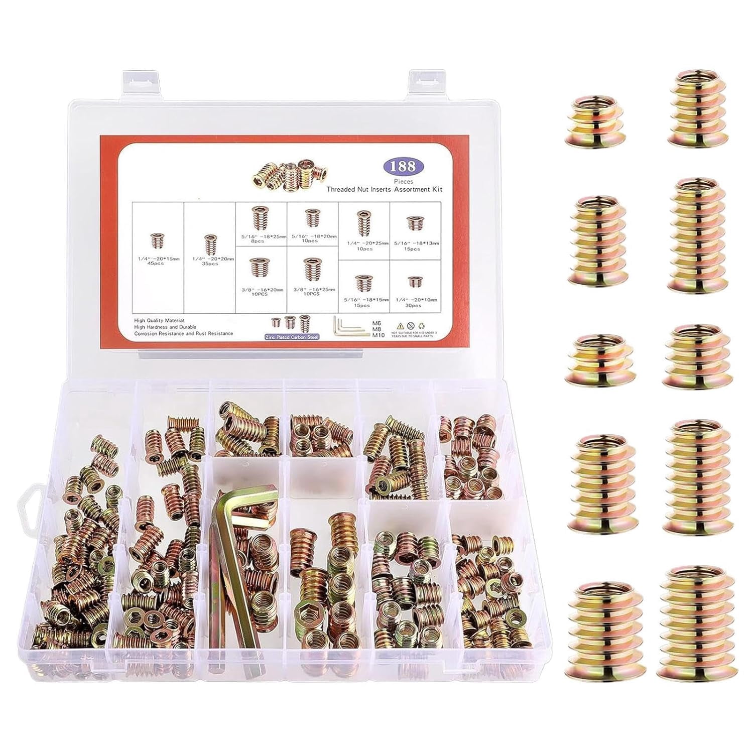 Insert Fastner Wood Screw Inserts Set with Hex Wrench – Socket Fastener & Hex Spanner ...