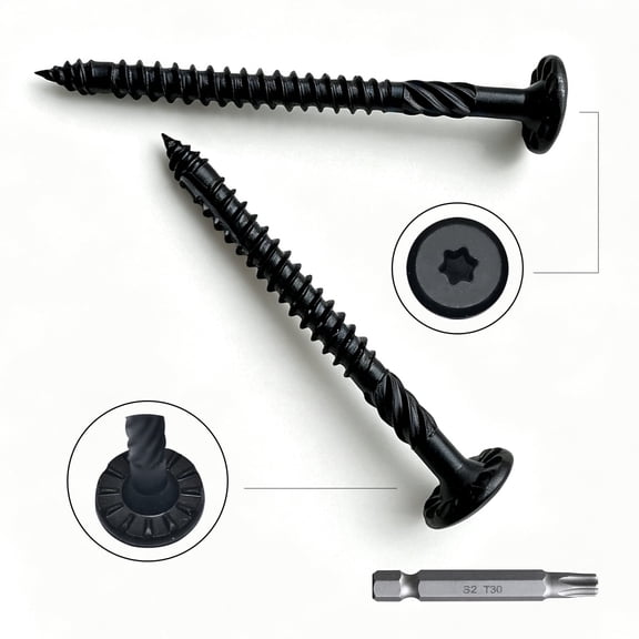 Wood Screws #14x6 Inch,100pcs Heavy Duty Exterior Lag Screws Construction Structural Timber Screws Flat Head Deck Screws for Timber/Log/Landscaping Wood, Rust Resistant Black Coated with T30 Star Bit