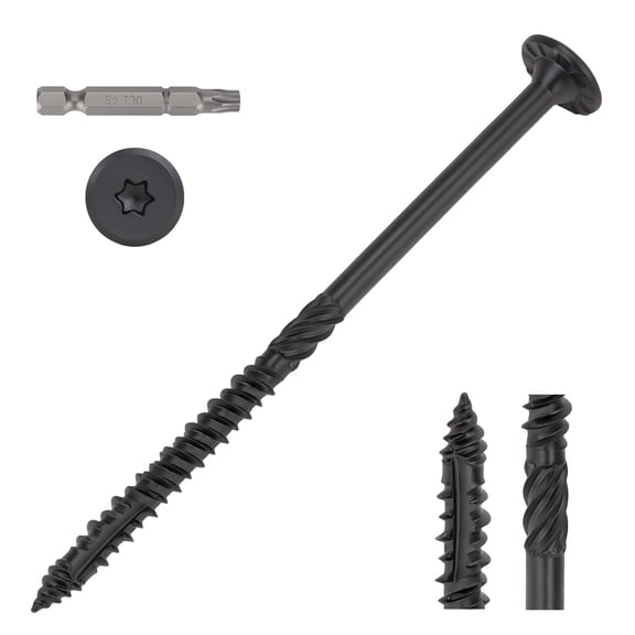 Wood Screws #14x6 Inch,50pcs Heavy Duty Exterior Lag Screws Construction Structural Timber Screws Flat Head Deck Screws for Timber/Log/Landscaping Wood, Rust Resistant Black Coated with T30 Star Bit