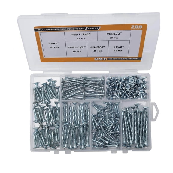 Wood Screws Assortment Kit, Phillips Drive Flat Head, Assorted Screws Set