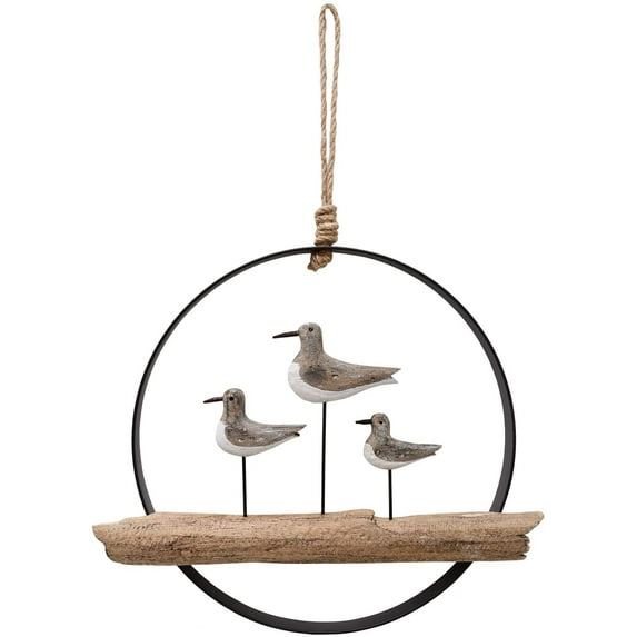 Wood Seagull Wall Hanging Ornament Nautical Decor, Rustic Wooden Sea Brid Wall Decor Hanging Circle Ocean Farmhouse Home Decor