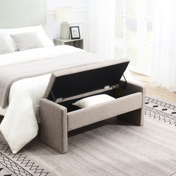 Wood Seat Bench with Internal Storage in Brown Grey - Used as Coffee Table Stool, Adds Style to Home