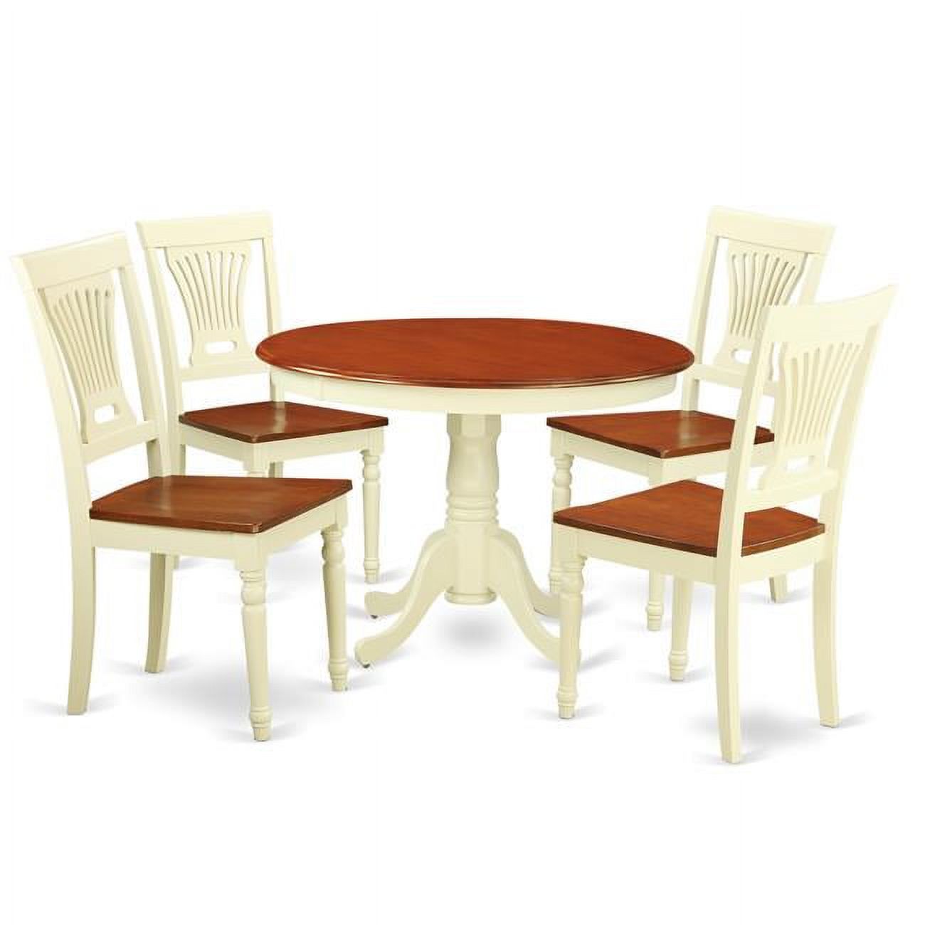 Wood Seat Dining Set One Round Small Table & 4 Chairs with Buttermilk