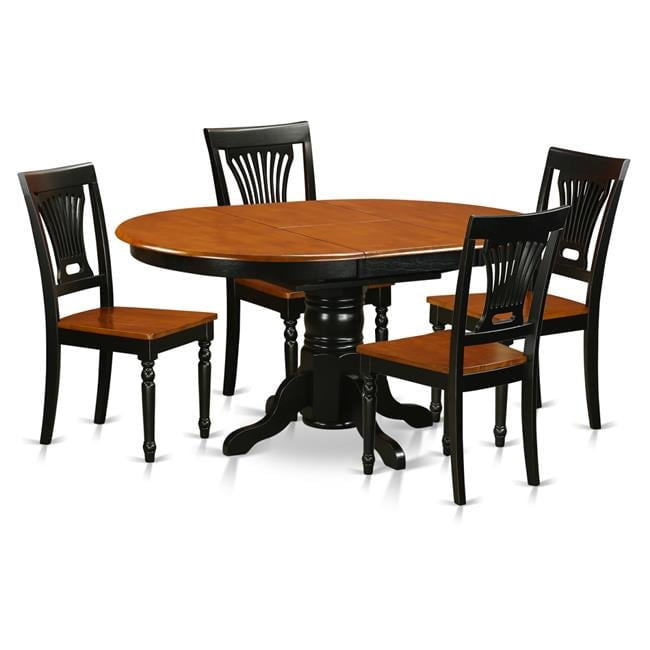 Wood Seat Dining Set with 4 Solid Chairs, Black & Cherry - 5 Piece ...