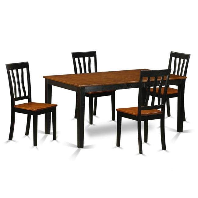 Wood Seat Kitchen Table Set - Dining Table & 4 Solid Wood Chairs, Black & Cherry - 5 Piece