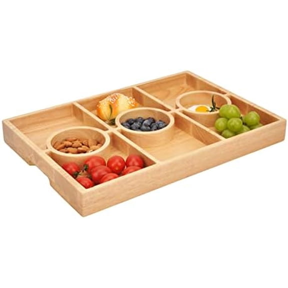 Wood Serving Board, Small Sectioned Fruit Snack Platter, Food, Charcuterie, Dessert, Vegetable Appetizer Serving Tray, Cheese Board, Decorative Party Charger Plate,16.5 x 11 _Beige