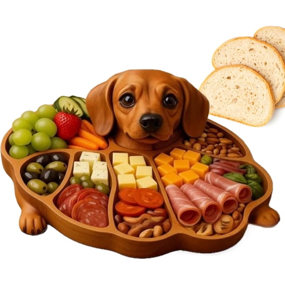 Wood Serving Platter - Dog Multi-Compartment Display Table Decor | Wooden Charcuterie Board Serving Tray For Cheese, Meat, Fruit, Candy, Desserts, Home Kitchen, Party And Holiday Use