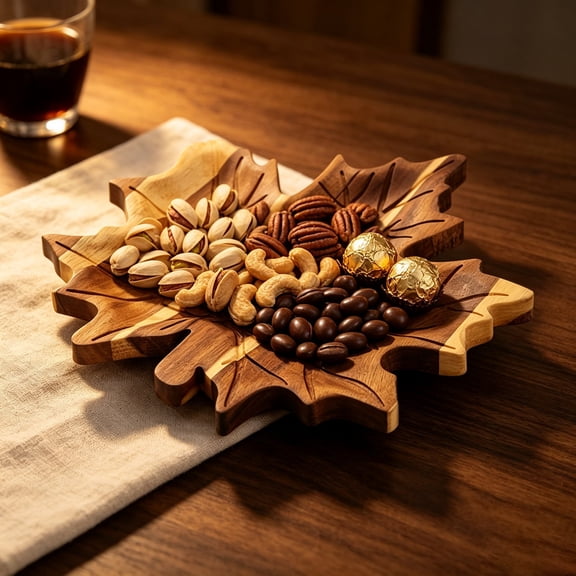 Wood Serving Platter Maple Leaf Shaped Wooden Tray with Wood Grain Farmhouse Table Serving Plate for Serving Nuts Fruit Cheese Appetizer Party