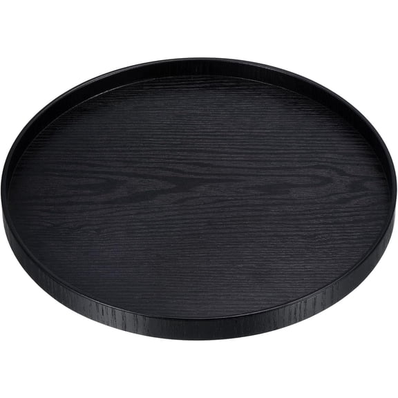Wood Serving Tray 12 Inch, Round Decorative Platter for Home Decor Kitchen Table Candle Holder, Black