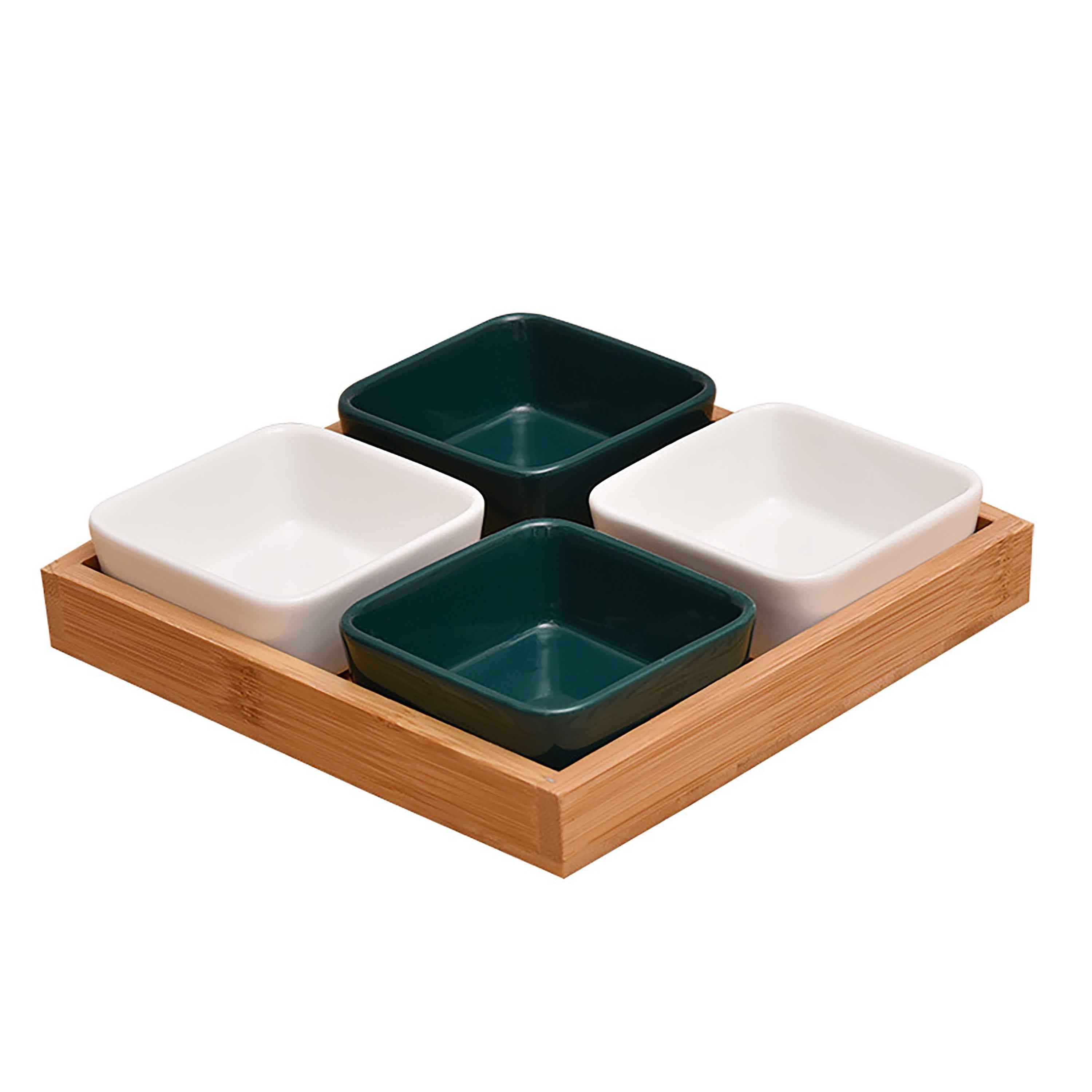 Wood Serving Tray And Pinch Bowls Set,Divided Serving Tray Ramekins ...