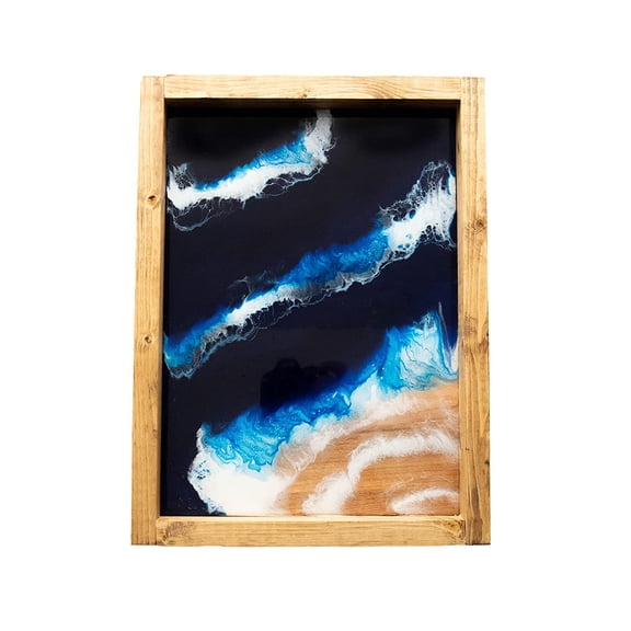 Wood Serving Tray, Ocean Inspired Resin Charcuterie Board, Hand Painted Beach Coastal Decorative Wooden Tray