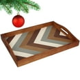 thumbnail image 1 of Wood Serving Tray Rectangular - Rustic Brown Multicolored Chevron Design Fir Wood Serving Decorative Coffee Table Tray with Handles Size 16.6 x 12 x 1.5 Inch, 1 of 2