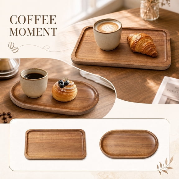 Wood Serving Tray, Small Wooden Tray, Coffee Tray for Coffee Bar Use, 7.5X4 Decorative Tray for Kitchen Counter, Smooth Oval Solid Wood Construction, Non-Slip Raised Edge for