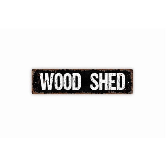 Wood Shed Sign - Firewood Workshop Garden Storage Hobby Room Rustic Street Metal Aluminum Sign or Door Name Plate Plaque - Size: 16 x 4 Inches