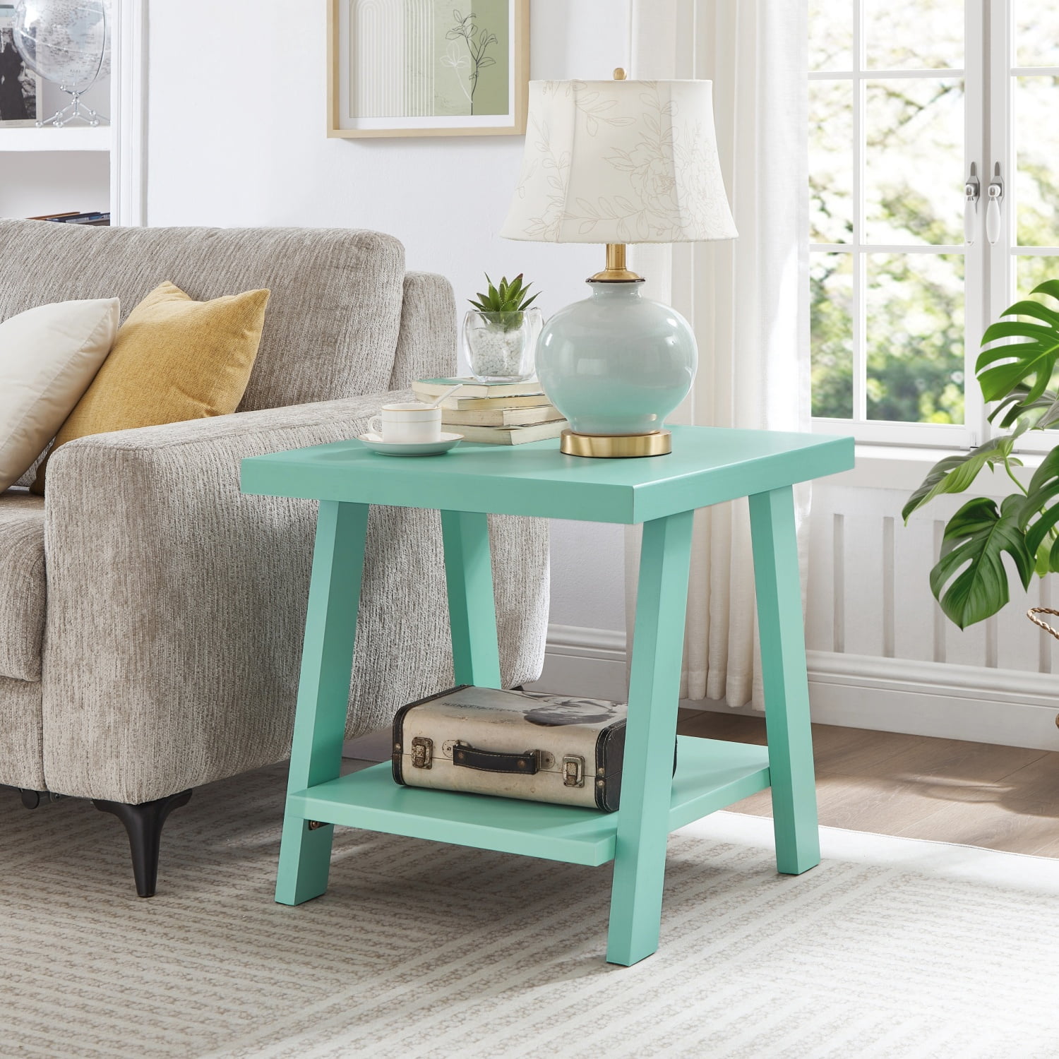 Wood Shelf End Table, Teal