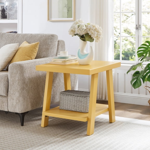 Wood Shelf End Table, Yellow