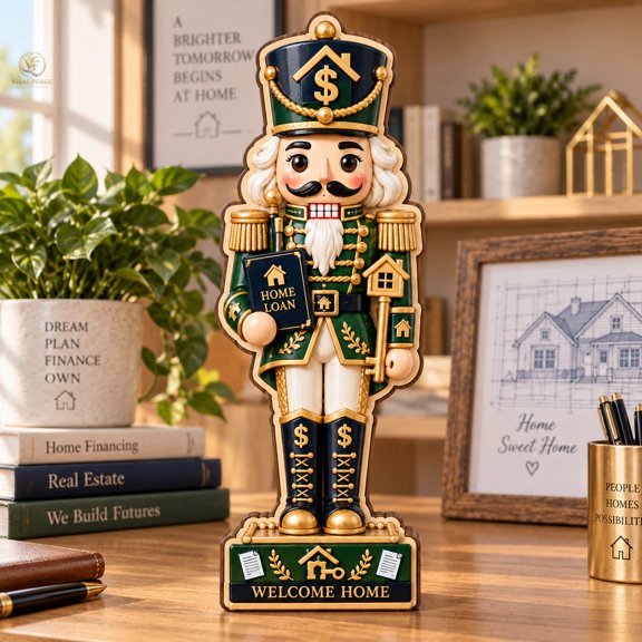 Wood Shelf Sitter, Loan Officer Nutcracker 3-Layer Tabletop Accent for Mortgage Professionals