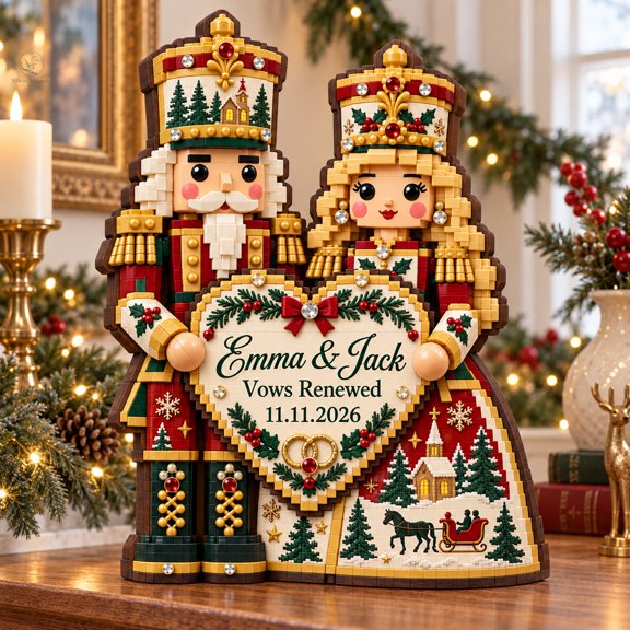 Wood Shelf Sitter, Personalized Vow Renewal Nutcracker Couple, Tabletop Christmas Keepsake for Anniversaries