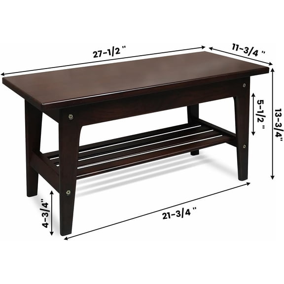 Wood Shoe Bench Rack, USA Grown Hickory, Entryway Bench with Shoe Storage, Mud Room Bathroom, Front Door, Outdoor/Indoor, Dark Walnut(Black)