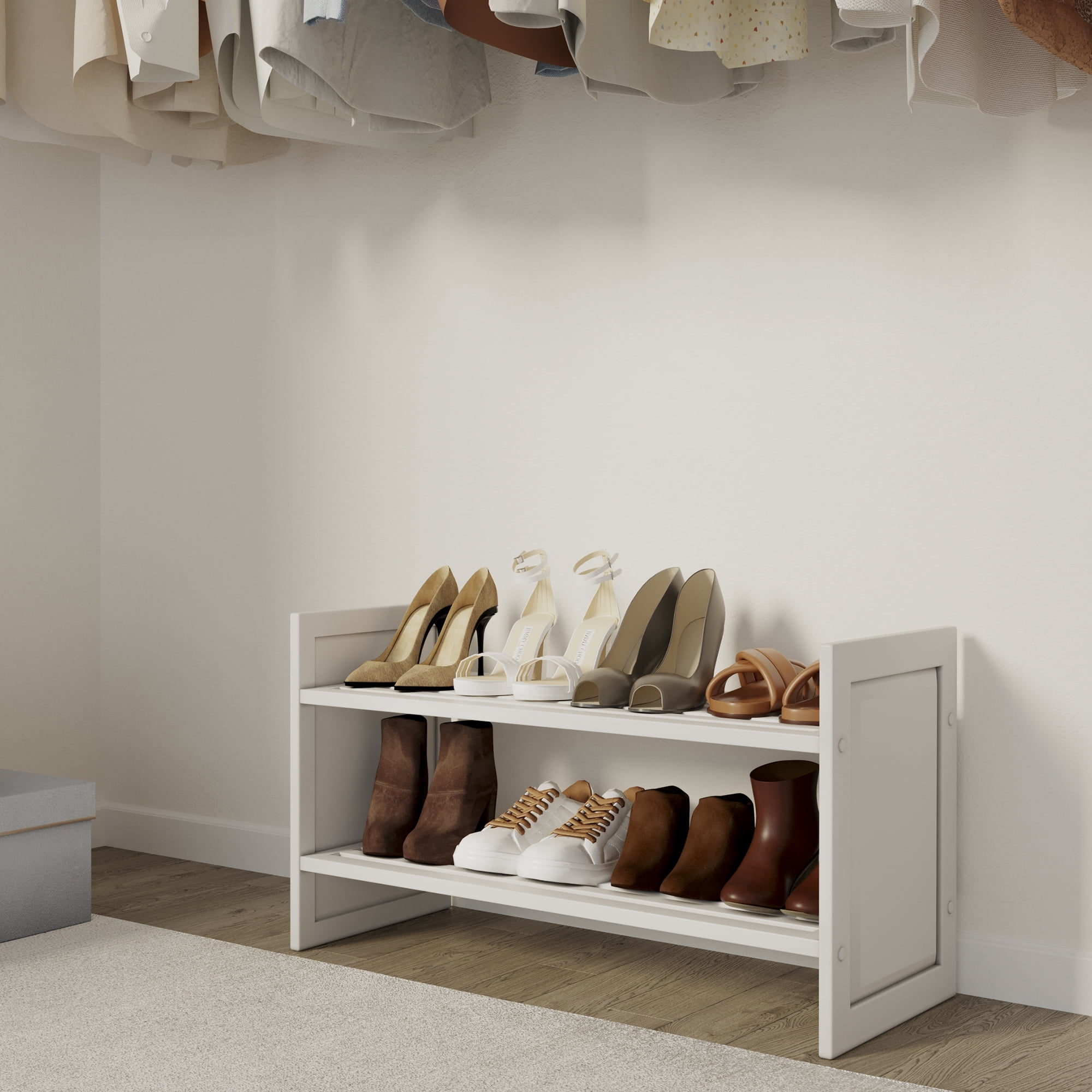 Wood Shoe Storage Rack White Finish