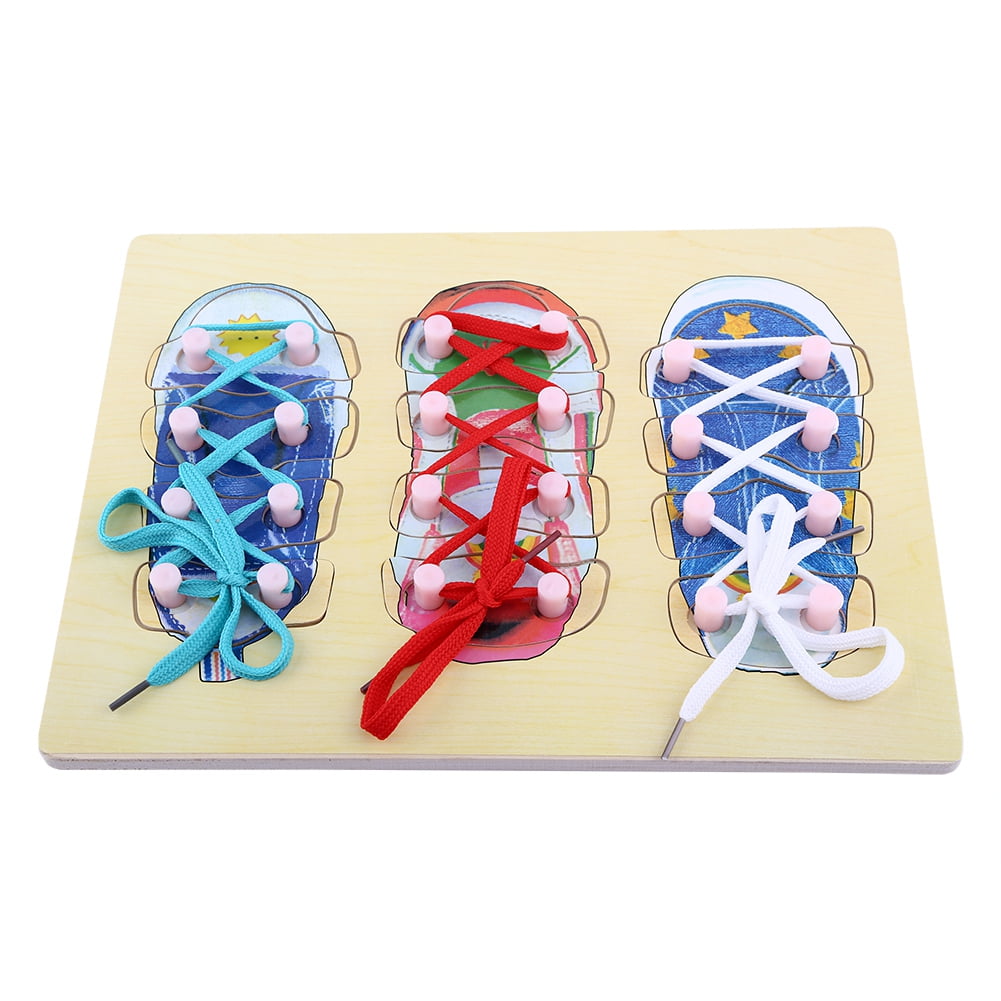 Wood Shoe Tying Board Practice for Educational Wooden Peg Game Puzzle