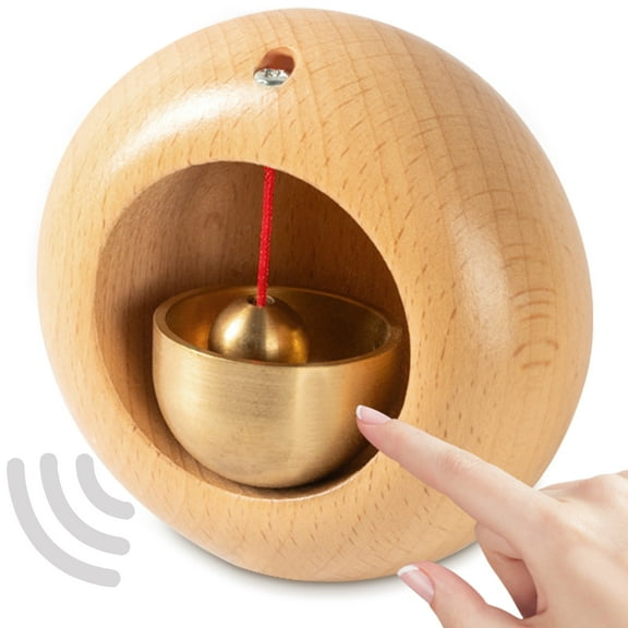 Wood Shopkeepers Bell for Door Opening Business Entry, Self Adhesive Hanging Wooden Doorbell Chime, Crisp Sound Shop Keepers Bell for Entrance Fridge Decoration Creative Gift (Round)